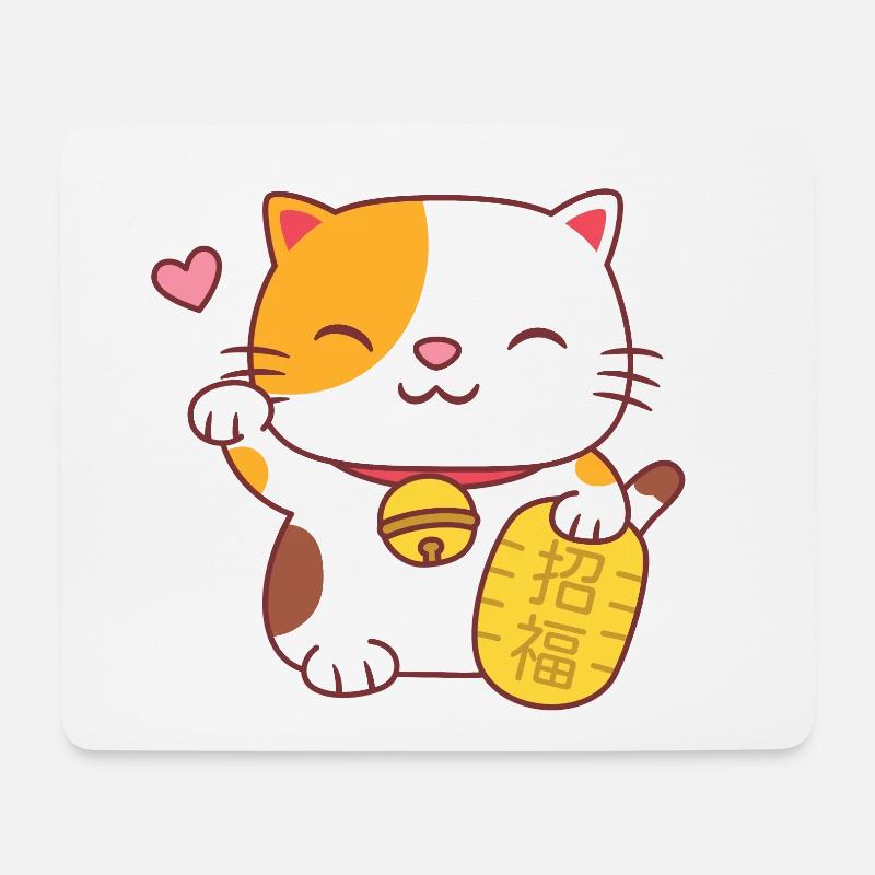 Japanische Viel Glück Charme Maneki Neko Katze - Mousepad (Querformat) - Weiß