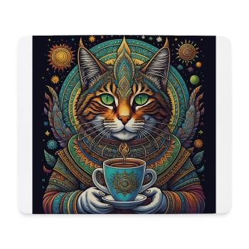 Katzen-Gottheit mit Kaffe im All - Mousepad (Querformat) - Weiß - Vorne