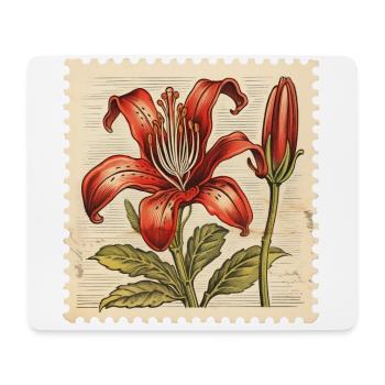 Vintage Briefmarke Rote Blume - Mousepad (Querformat) - Weiß - Vorne