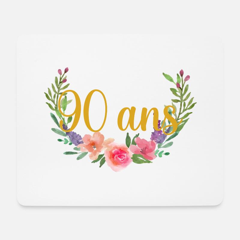 90 Ans Floral Aquarelle Doré - Tapis de souris (format paysage) - blanc