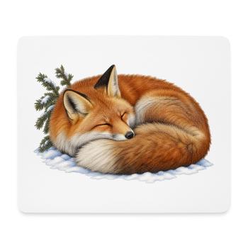 Roter Fuchs rollte sich unter dem ersten Schnee zusammen - Mousepad (Querformat) - Weiß - Vorne
