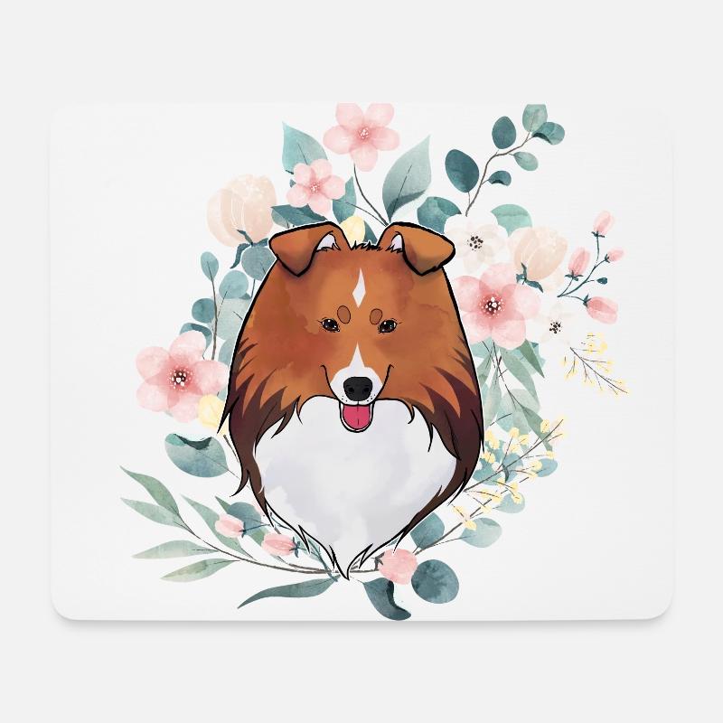 Zobel Shetland Schäferhund mit Blumen - Mousepad (Querformat) - Weiß