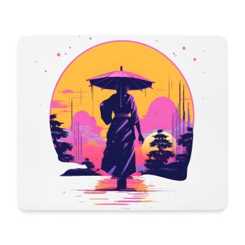 Synthwave Japan traditional woman with umbrella - Mousepad (Querformat) - Weiß - Vorne