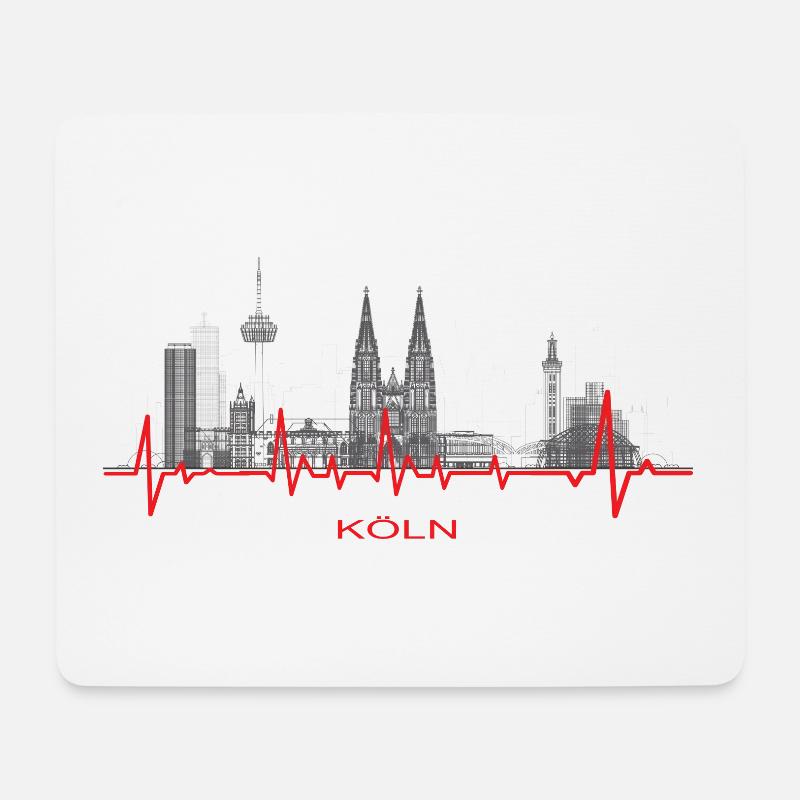 Köln Silhouette mit Herzschlag / Kölln / Stadt - Mousepad (Querformat) - Weiß