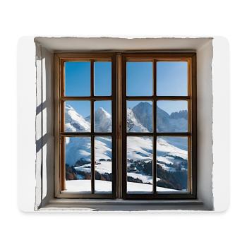 Blick aus dem Fenster Winterlandschaft Berge - Mousepad (Querformat) - Weiß - Vorne