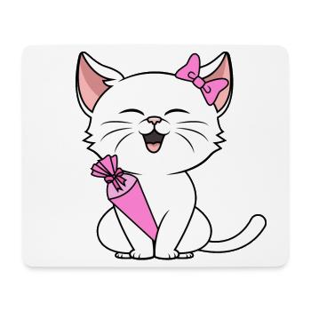 Schulkind Mädchen Einschulung Katze mit Schultüte - Mousepad (Querformat) - Weiß - Vorne