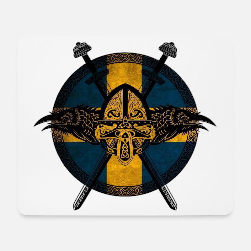 Wikinger Viking Schweden Flagge Raben Design - Mousepad (Querformat) - Weiß