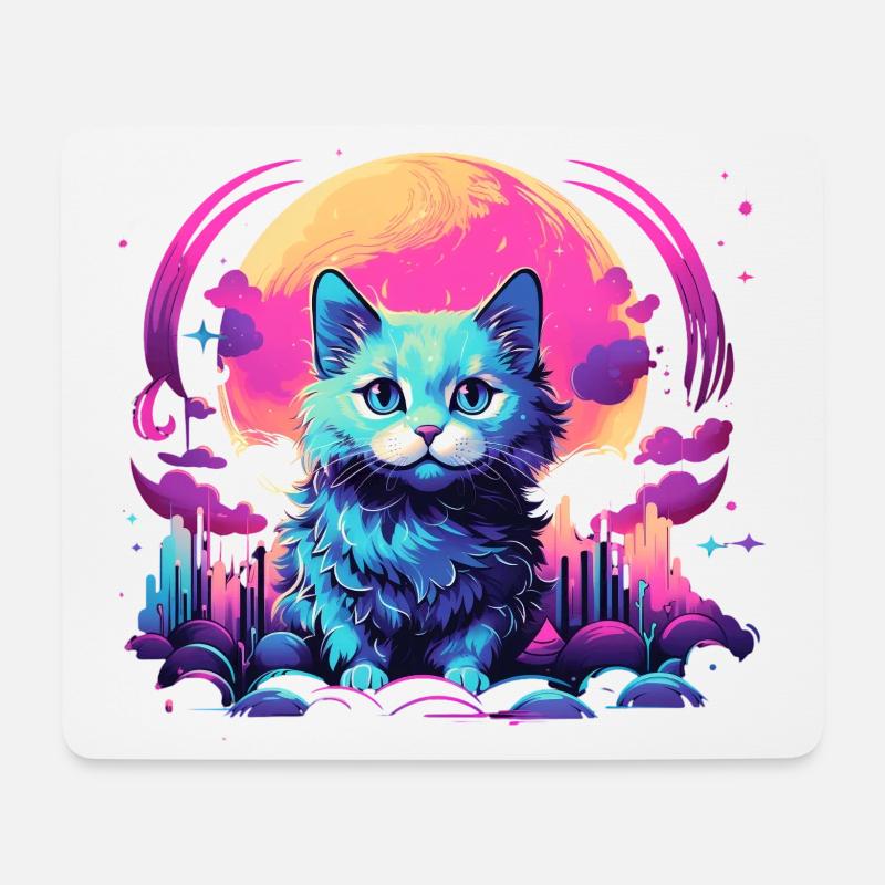 Mond Katze T-Shirt Neon Vaporwave Süß - Mousepad (Querformat) - Weiß