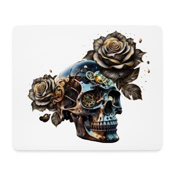 Superbe crâne steampunk sombre avec des roses - Tapis de souris (format paysage) - blanc - Devant