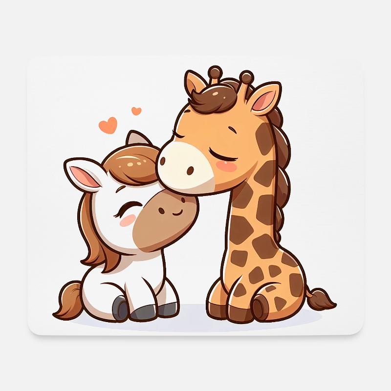 Câlin Cheval Et Girafe Amoureux - Tapis de souris (format paysage) - blanc
