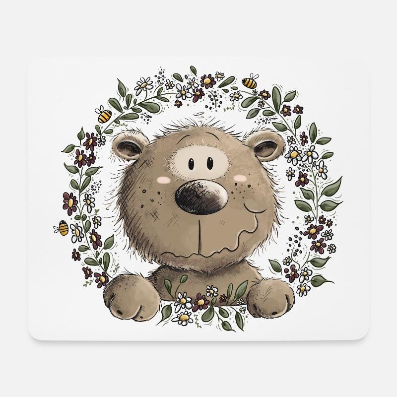 Drolliger Brauner Bär Blätterkranz Wildtier Comic - Mousepad (Querformat) - Weiß