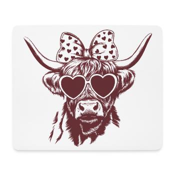 Highland Kuh in Love – Design mit Herzbrille - Mousepad (Querformat) - Weiß - Vorne