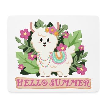Hello summer Lama Alpaka in Sommerstimmung - Mousepad (Querformat) - Weiß - Vorne