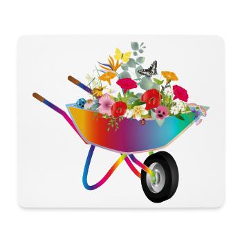 Colorful wheelbarrow with flowers - Mouse Pad (horizontal) - white - Front
