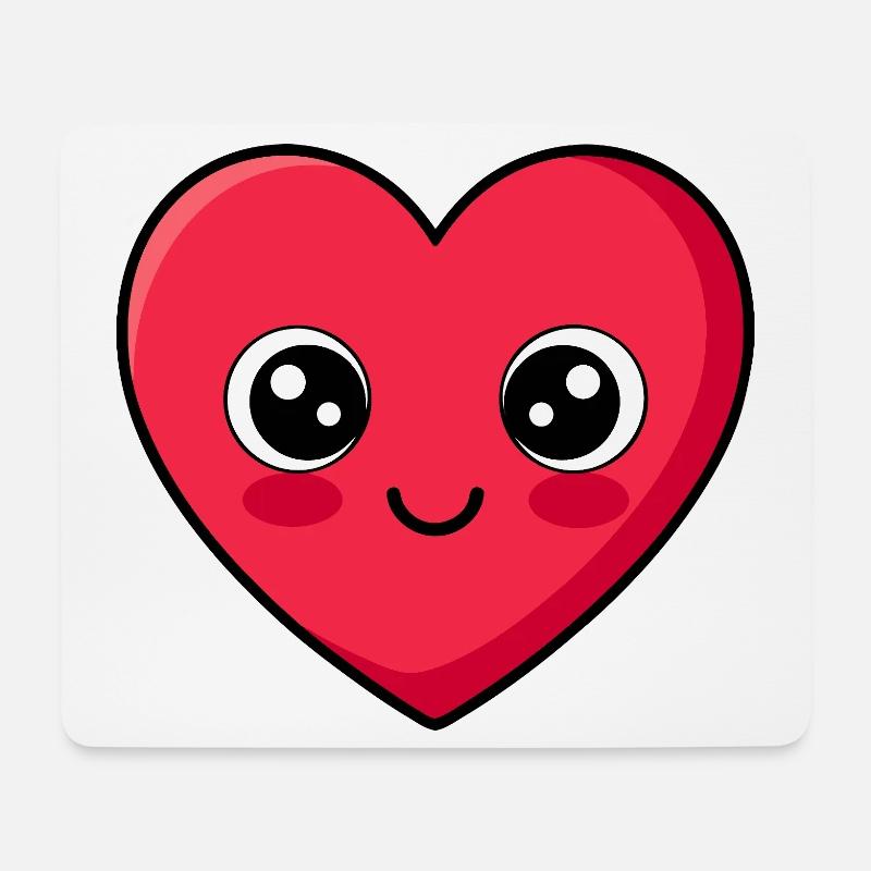 Kawaii Herz Emoticon Design - Mousepad (Querformat) - Weiß