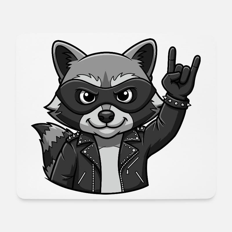 Rocker Waschbär mit Rock On Geste - Mousepad (Querformat) - Weiß