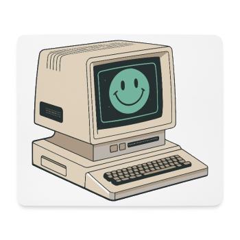 Retro smiley face on vintage computer - Mouse Pad (horizontal) - white - Front