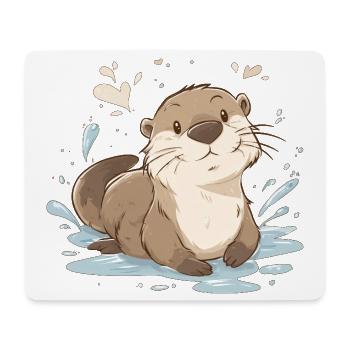 Loutre mignonne kawaii – Animal nature apaisant - Tapis de souris (format paysage) - blanc - Devant