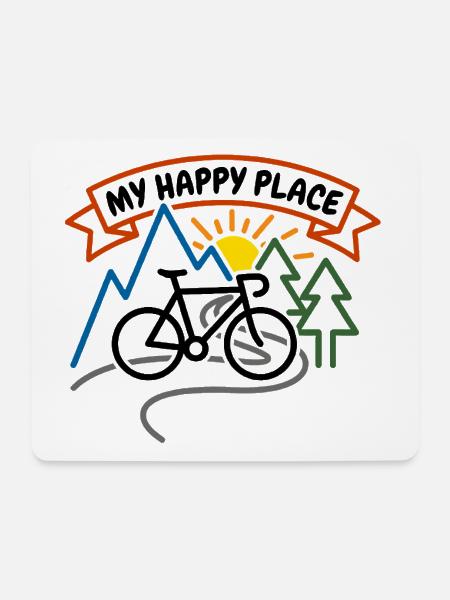 My Happy Place Bike Sunrise - Mousepad (Querformat) - Weiß