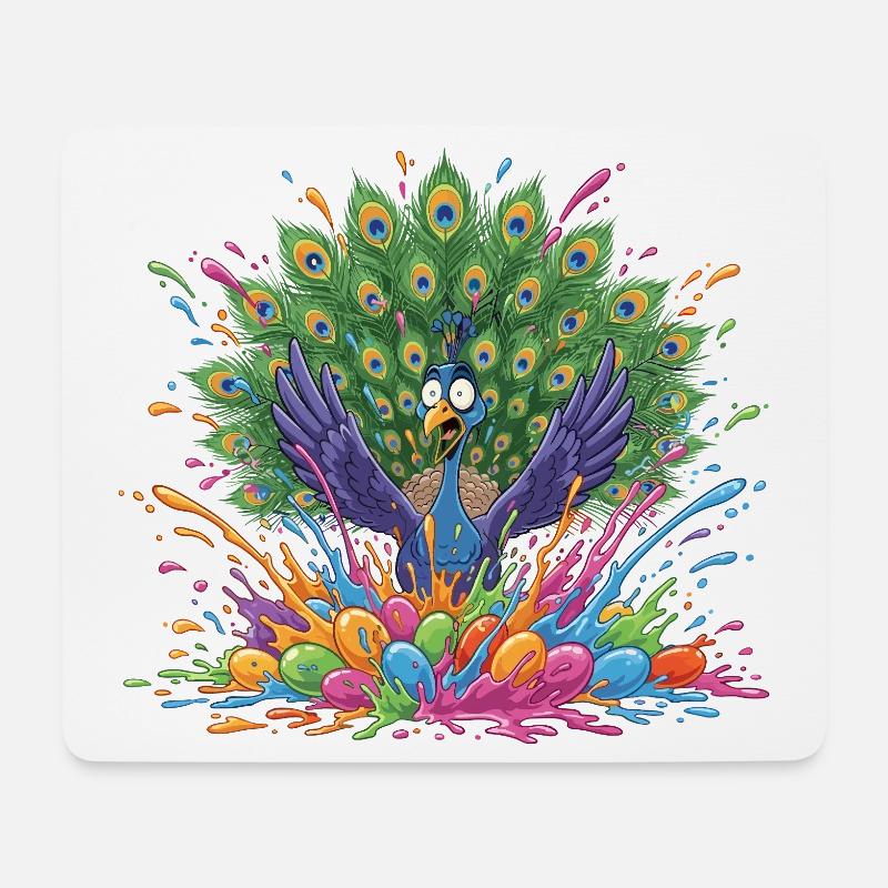 Peacock with Paint Slingshot Panorama - Mouse Pad (horizontal) - white