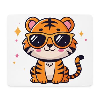 Tigre chic kawaii avec lunettes soleil - Tapis de souris (format paysage) - blanc - Devant