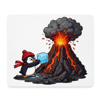Pinguin und Vulkan mit Eiswürfel - Mousepad (Querformat) - Weiß - Vorne