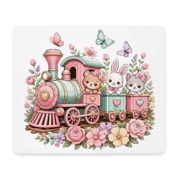 Pastel Train with Critters and Flowers - Mouse Pad (horizontal) - white - Front