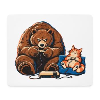 Bär & Katze beim Gaming – Gamer Team - Mousepad (Querformat) - Weiß - Vorne