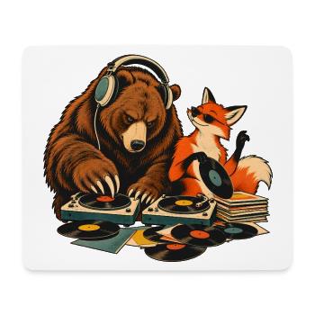Bär & Fuchs als Vinyl DJs – Musikduo - Mousepad (Querformat) - Weiß - Vorne