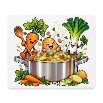 Fröhliche Gemüsefreunde kochen Suppe  - Mousepad (Querformat) - Weiß - Vorne