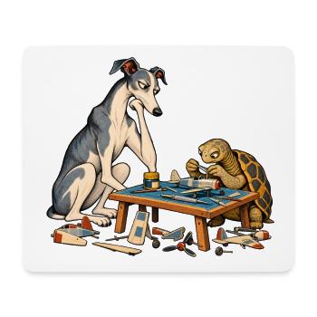 Windhund und Schildkröte beim Modellbau - Mousepad (Querformat) - Weiß - Vorne