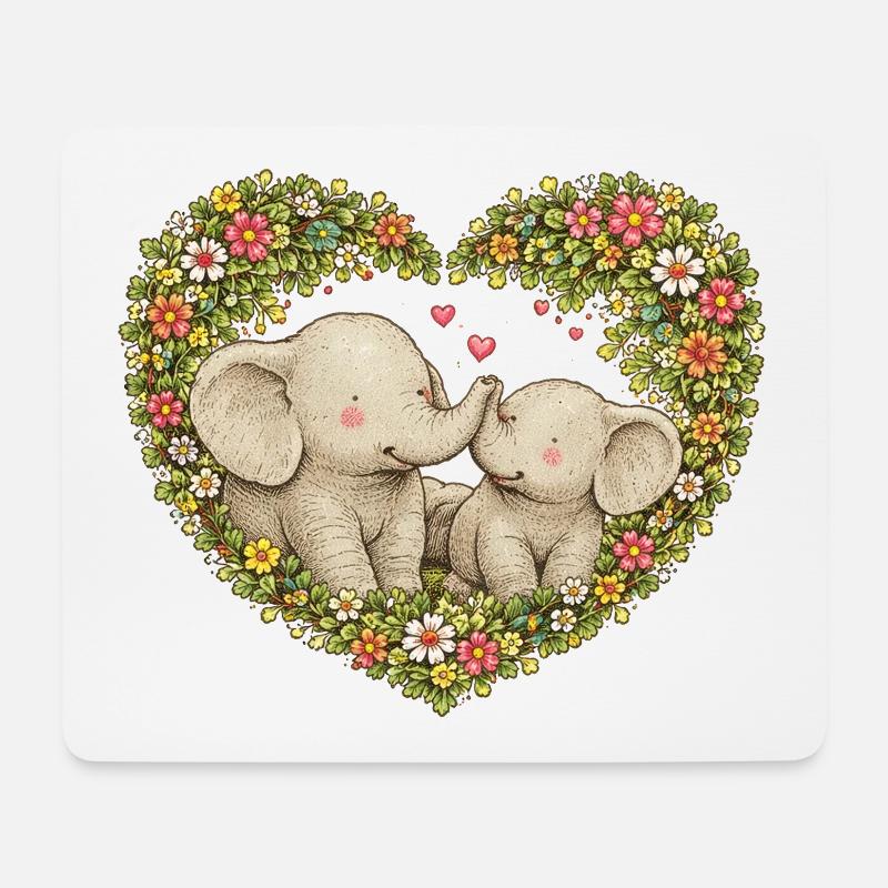 Floral Heart Elefantenkuss - Mousepad (Querformat) - Weiß