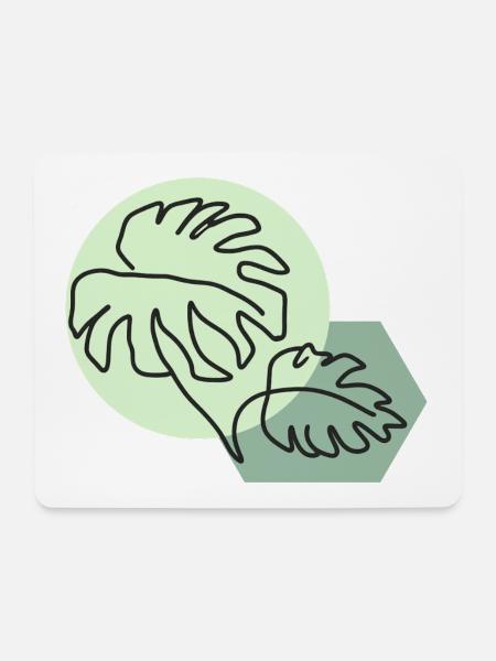 Pastellfarbene Monstera-Blätter im einfachen Linienstil - Mousepad (Querformat) - Weiß