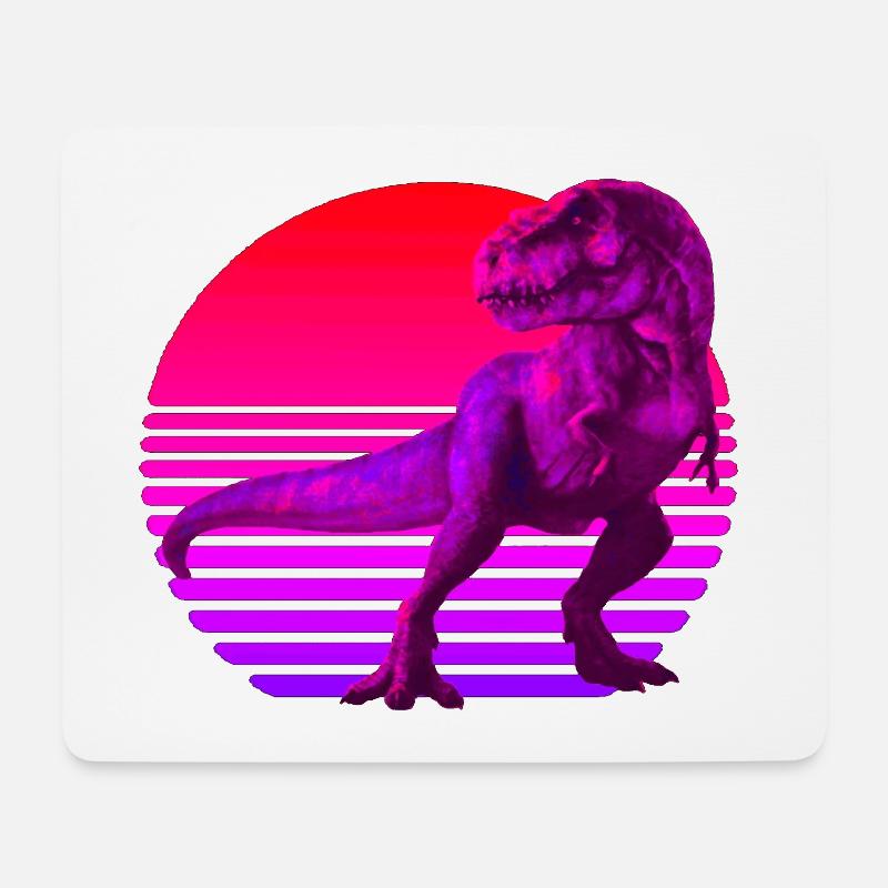 Retrowave Sonnenuntergang mit TRex - Mousepad (Querformat) - Weiß