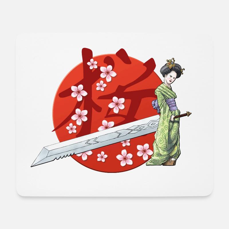 Sakura Geisha mit Schwert - Mousepad (Querformat) - Weiß