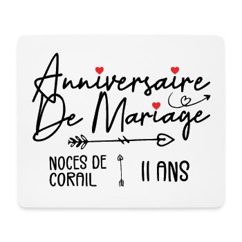 Anniversaire de mariage 11 ans - Noces de Corail - Tapis de souris (format paysage) - blanc - Devant