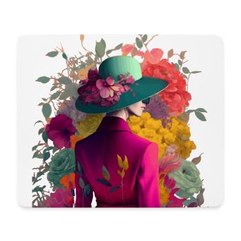 Model mit Hut und Blumen Geschenk - Mousepad (Querformat) - Weiß - Vorne