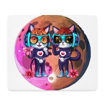 Coole Mond Katzen mit Kopfhörer - Mousepad (Querformat) - Weiß - Vorne