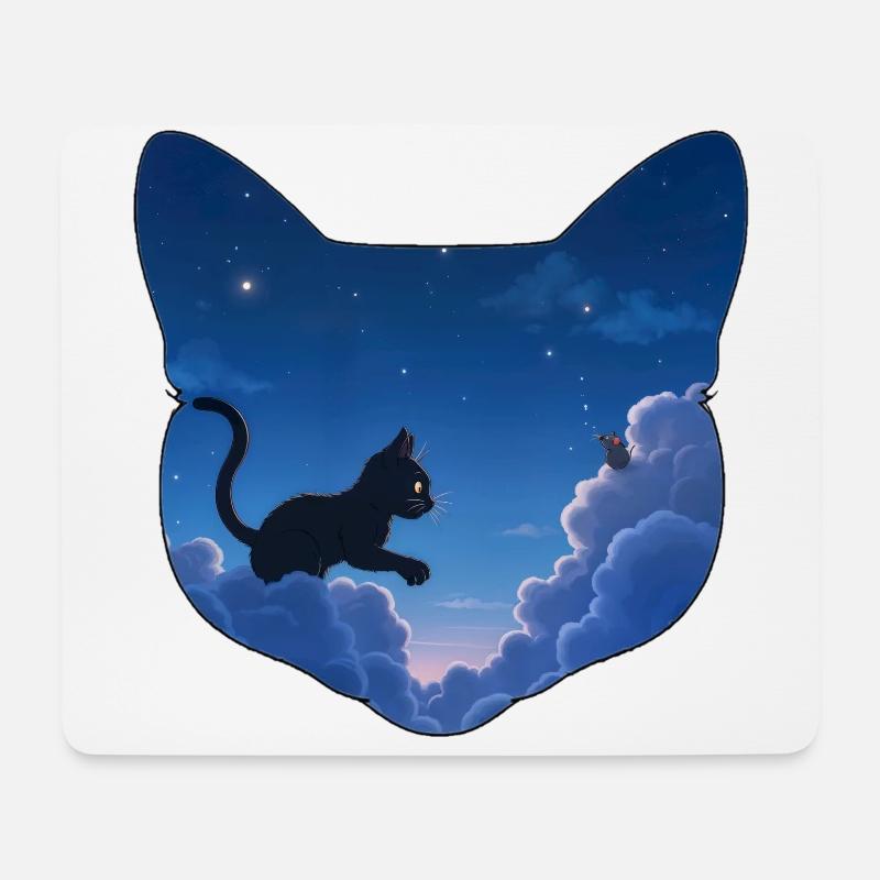 Katze jagt Mäuse in den Wolken - Mousepad (Querformat) - Weiß