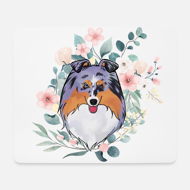 Sheltie blaue Merle Blumen - Mousepad (Querformat) - Weiß