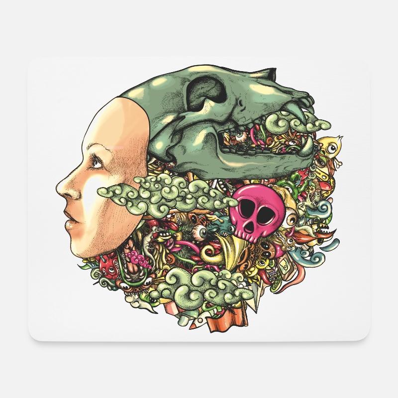 Hut-Schädel-Gekritzel - Mousepad (Querformat) - Weiß