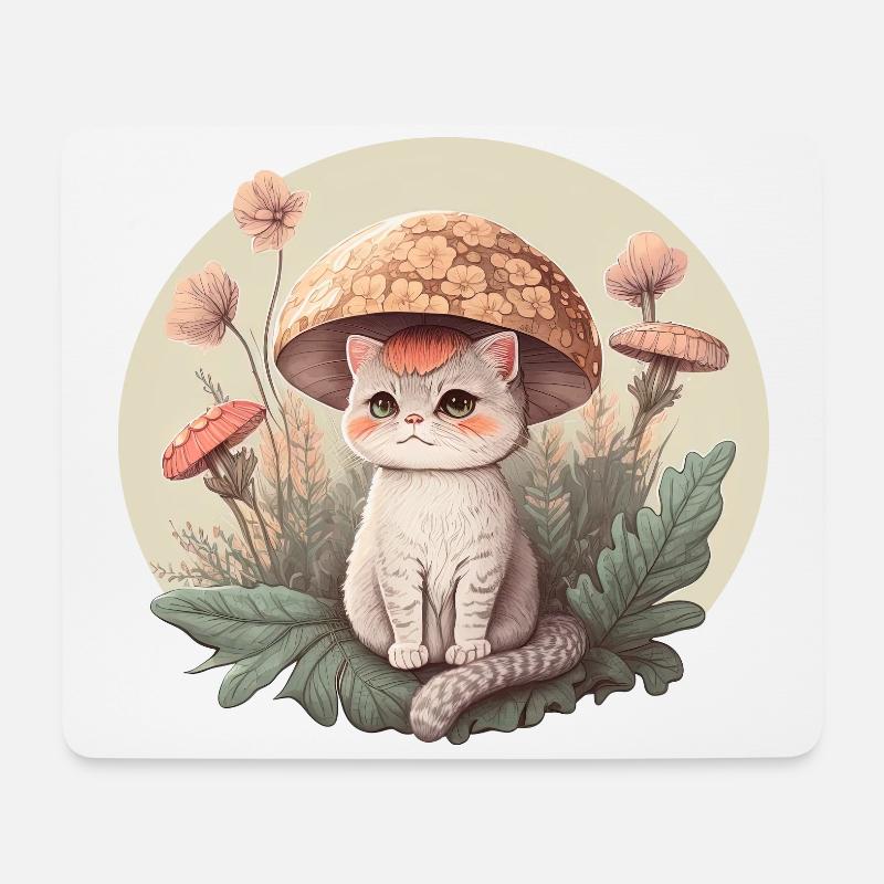 Ästhetische Katze Fliegenpilz Hut Pilz Cottagecore - Mousepad (Querformat) - Weiß