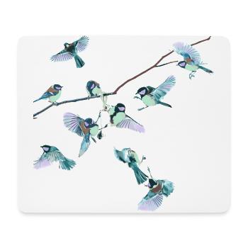 titmouse, birds, blue, tree branches, painting, pastel colors - Mouse Pad (horizontal) - white - Front