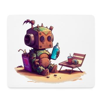 Petit robot mignon avec une bouteille d’eau et des collations 2 - Tapis de souris (format paysage) - blanc - Devant