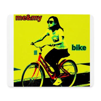 Woman riding bicycle - black and yellow background - Mouse Pad (horizontal) - white - Front