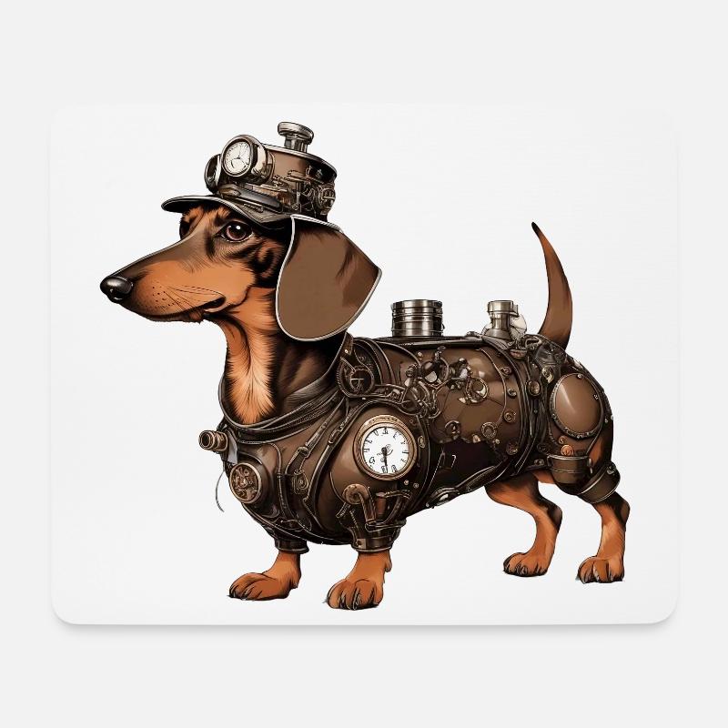 Der Steampunk Dackel | Dachshund - Mousepad (Querformat) - Weiß