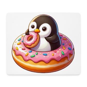 Pingouin mignon avec beignet dessin animé drôle - Tapis de souris (format paysage) - blanc - Devant