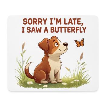 Humorous dog motif with butterfly - Mouse Pad (horizontal) - white - Front
