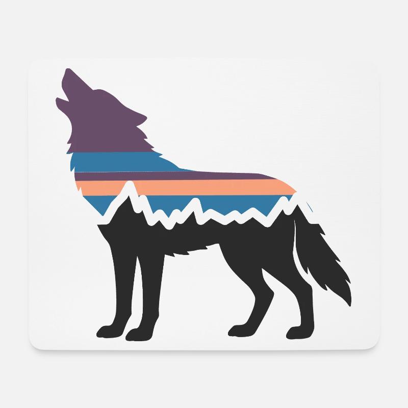 Wolf Hund Berg Landschaft Wald Wandern Silhouette - Mousepad (Querformat) - Weiß