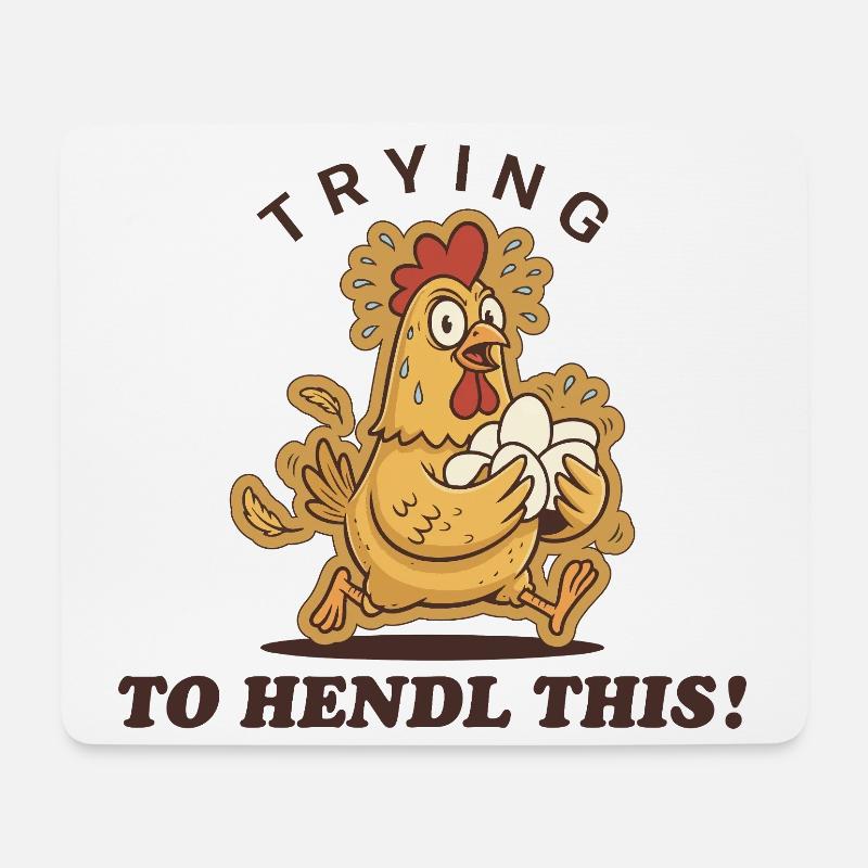 Trying to Hendl This ! – Lustiges Huhn Cartoon - Mousepad (Querformat) - Weiß